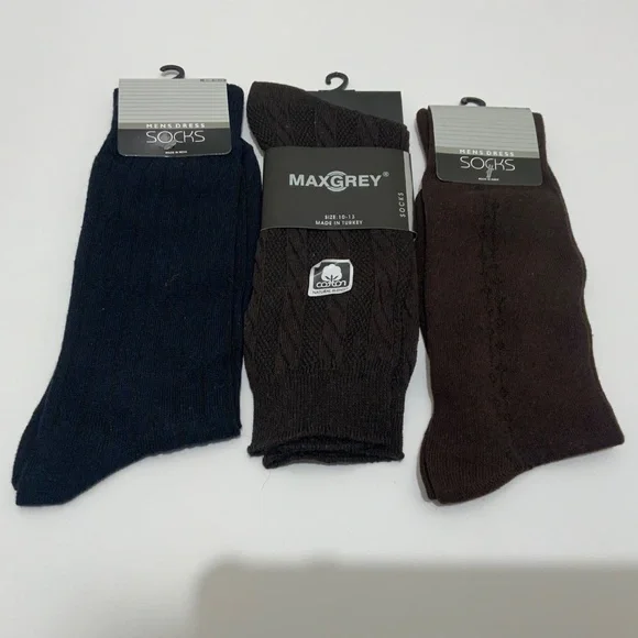 5 pair -Men's Cotton blend Socks Black Tan Navy Brown  - New! Size 9 - 13 - Picture 6 of 7